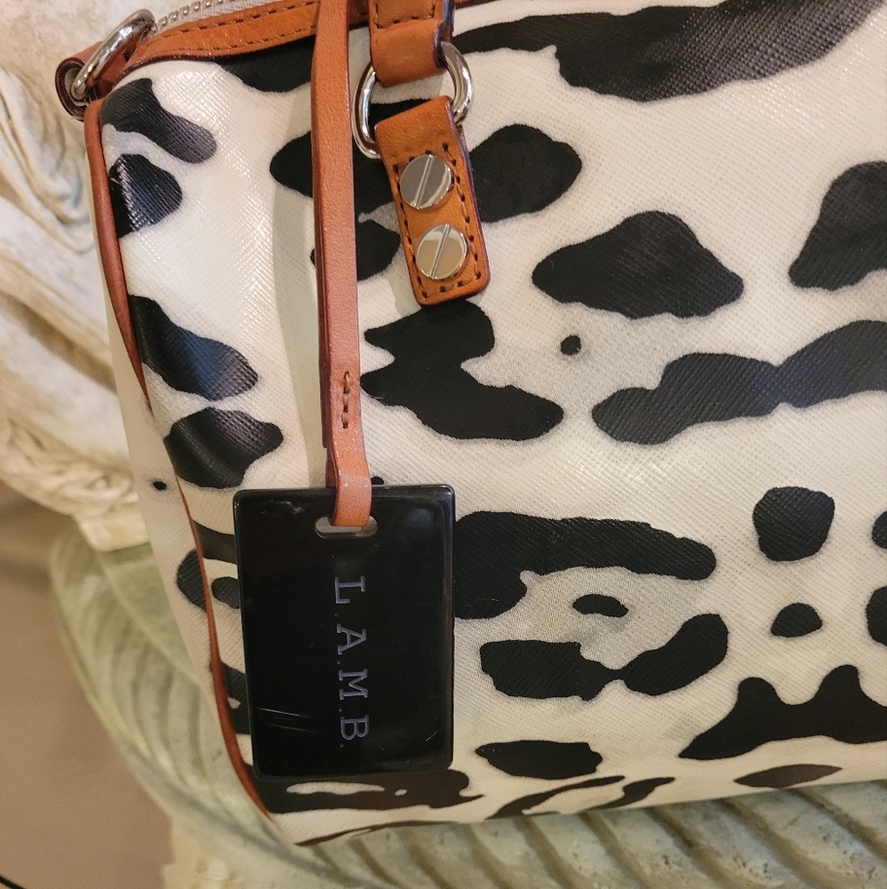 L.A.M.B. by Gwen Stefani Snow Leopard Satchel Designer Leather Vintage  #178 - Picture 3 of 17